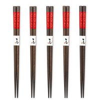 Chopsticks 5 Pairs Japanese Style Hardwood Chop Sticks Natural Reusable Classic Style Chopstick Gift Set with Box(Red Fish)