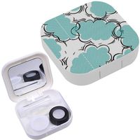 Portable Contact Lens Case Box Travel Kit Mirror + Bottle + Tweezers Container Holder [ Black Blue Clouds ]