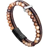 murtoo Mens Bead Leather Bracelet, Blue and Brown Bead and Leather Bracelet for Men (Brown)
