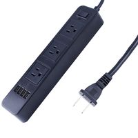 GuDez Surge Protector Power Strip, 3-Outlet with 4 USB Charger Ports for Phone and Tablets 6.6-Foot Long Power Cord and Plugfor Home/Office/Travel - Black