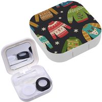 Portable Contact Lens Case Box Travel Kit Mirror + Bottle + Tweezers Container Holder [ Cute Ugly Christmas ]