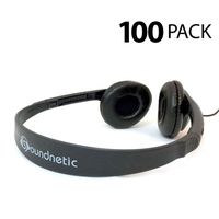 Soundnetic SN-CCV 100 Pack Classroom Budget Headphones with Leatherette Earpads, Stereo, Volume Control