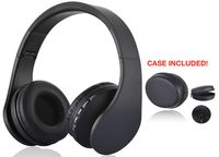 Bluetooth Headphones Hi Fi Stereo Wireless Headset, Built in Mic & Foldable Light Weight - On Ear - Design By Morelli Rogue Line (BLACK/BLACK + CASE)