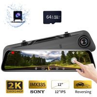 Karsuite M7 Backup Camera 12" Mirror Dash Cam, 2560x1440P Dash Cam Front and Rear Full Touch Screen Video Streaming Rear View Mirror Camera,64GB TF Card Included