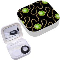 Portable Contact Lens Case Box Travel Kit Mirror + Bottle + Tweezers Container Holder [ Golden Chains Gemstones ]