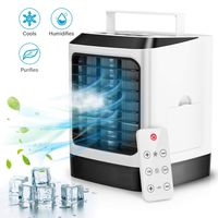 Portable Air Conditioner,Personal Mini USB Air Cooler,Spray Humidifier Purifier,Retractable Handle Design,Desktop Cooling,3 Speeds Fan,7 Colors LED Atmosphere Light, comes with 433 Remote Controller