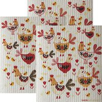 Chickens! Set of 3 Each Swedish Dishcloths | ECO Friendly Absorbent Cleaning Cloth | Reusable Cleaning Wipes