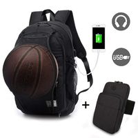 Basketball Laptop Backpack for Boy Travel Business College School Computer Bag with USB Charging Port,Water Resistant for Women & Men Fits 15.6 inch (k Black Backpack+Arm Bag)