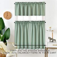 IDEALHOUSE 3 Pieces Window Curtains and Valance Set for Bathroom Kitchen, Waffle Weave Fabric Rod Pocket Short Small Sage Green Bathroom Window Curtains (60" x 15" Valance, 2 Set of 30 x 24" Tiers)