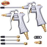 Industrial Air Blow Gun with Brass Adjustable Air Flow Nozzle and 2 Steel Air flow Extension, Pneumatic Air Compressor Accessory Tool Dust Cleaning Air Blower Gun-2 Pack