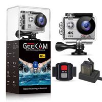 GeeKam Action Camera 4K 30fps WiFi Ultra HD 16MP Waterproof Camcorder 30M Underwater 170°Wide Angle Sports Cam with Remote Control Two Batteries and Mounting Kit (S9Rpro Sliver)