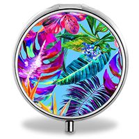 IMLONE Pill Organizer, Customized Tropical Painting Pill Boxes with 3 Components for Purse