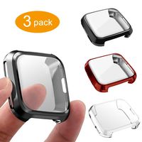 3 Packs Screen Protector Compatible Fitbit Versa, GHIJKL Ultra Slim Soft Full Cover Case for Fitbit Versa (Versa: Crystal Clear, Black, Red)