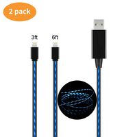 iChase Light Up Led Charging Cable, Advanced Current Visible Flowing EL LED Lights Charger Cable, Probably The World's Most Cool Cable-3ft+6ft（flat black 2pack）