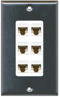 RiteAV Decorative 1 Gang 6 Port Cat6 Wall Plate - Stainless/White
