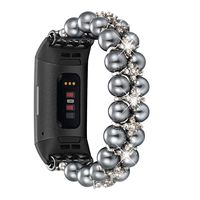 fastgo Compatible with Fitbit Charge 3/Charge 3 SE Band, Handpicked Artificial Pearl Elastic Jewelry Glitter Bracelet Dressy Replacement Strap Small Large Wristband for Women Girls (Black)