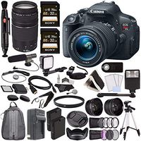 Canon EOS Rebel T5i DSLR Camera 18-55mm Lens + Canon EF 75-300mm f/4-5.6 III Lens + Sony 32GB SDHC Card + Battery + Charger + HDMI Cable + Remote + Card Reader + Flash + Tripod Video Creator Kit