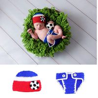 2019 Newborn Hand Knitted Photographic Clothing,Newborn Baby Crochet Knitted Photo Photography Props Handmade Baby Hat Diaper Costume Outfit - Photographic Style Soccer Baby Wool Clothing