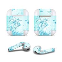 Masino Bluetooth Headset Protective Sticker Protector Decal Skin Cover for Apple AirPods 2 & 1 with Charging Case, NOT Compatible with AirPods 2 Wireless Charging Case (Decal- Lily Turquoise Blue)