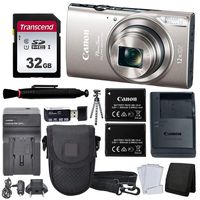 Canon PowerShot ELPH 360 HS Digital Camera (Silver) + Black Point & Shoot Case + AC/DC Travel Charger & Replacement Battery + Transcend 32GB UHS-I U1 SD Memory Card + Top Value Accessories!