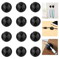 Bluegogo Cable Clips - Self-Adhesive Desk Cable Organizer, Durable Cord Management, Wire Holder, Wire Management System, Pack of 12, Black