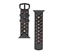 MoKo Compatible Band Replacement for Apple Watch 42mm 44mm Series 5/4/3/2/1 42mm 44mm, Soft Silicone Rhombus Three-Row Hole Double Color Strap - Black + Red (Not fit 38mm 40mm Versions)