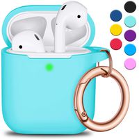 R-fun AirPods Case Cover with Keychain, Full Protective Silicone AirPods Accessories Skin Cover for Women Girl with Apple AirPods Wireless Charging Case, Front LED Visible-Teal