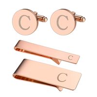 BodyJ4You 4PC Cufflinks Tie Bar Money Clip Button Shirt Personalized Initials Letter C Gift Set