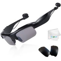 Bluetooth Sunglasses Glasses Stereo Headset Wireless Music Sunglasses Headphones Sports Earphones with Replaced Polarized Lens Microphone Compatible with Android iOS Cell Phones Samsung LG HTC Black