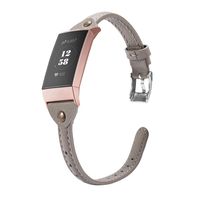 Wearlizer Compatible with Fitbit Charge 3 Bands for Women Leather Slim Thin Leather Charge 3 hr SE Special Edition Rose Gold Band Accessories Strap (Gray)