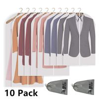 Perber Hanging Garment Bag Lightweight Clear Full Zipper Suit Bags (Set of 10) PEVA Moth-Proof Breathable Dust Cover for Closet Clothes Storage -White 24''40/48''/ 55''
