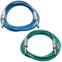 SEISMIC AUDIO - SATRX-3-2 Pack of 3' 1/4" TRS Male to 1/4" TRS Male Patch Cables - Balanced - 3 Foot Patch Cord - Blue and Green