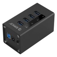 ORICO 4 Port Aluminum USB 3.0 HUB with 12V2.5A Power Adapter and 3.3Ft. USB3.0 Date Cable - Black(A3H4)