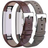 Tobfit Compatible with Fitbit Alta HR and Fitbit Alta Leather Bands Replacement Leather Watch Bands with Stainless Steel Buckle Compatible with Fitbit Alta HR and Alta (Chocolate Brown+Suede Grey)
