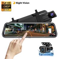 【2019 New Upgrade】 Backup Camera 10" Mirror Dash Cam 1080P Night Vision Front and Rear Full Touch Screen with Loop Recording Streaming Media Car Rearview Recorder 170° Wide Angle