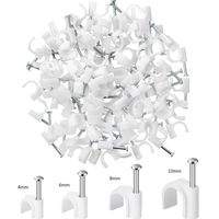 White Cable Clips Nails, Wire Nail Clamps Cable Staples for Ethernet Cable RG6 RG59 CAT5 CAT6 RJ45 TV (400 Pieces, 4 mm/ 6 mm/ 8 mm/ 10 mm)