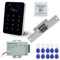 LIBO Full RFID Access Control System Kit Set Stand-Along Keypad with NC Type Electric Strike Lock, DC12V/3A Power Supply, Door Exit Button, 10pcs RFID Key Tags