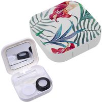 Portable Contact Lens Case Box Travel Kit Mirror + Bottle + Tweezers Container Holder [ Flowers Watercolor Lily Tropical ]