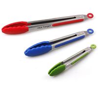 Hot Target Set of 3-7, 9, 12 inches, Multi-Color, Heavy Duty, Non-Stick, Stainless Steel Silicone Bbq and Kitchen Tongs (Can Also Be Used as Bbq Turners), (Pack of 3, Multi color)