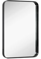 Hamilton Hills Contemporary Brushed Metal Wall Mirror | Glass Panel Black Framed Rounded Corner Deep Set Design | Mirrored Rectangle Hangs Horizontal or Vertical (16" x 24")
