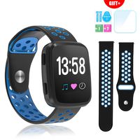 Compatible with Fitbit Versa Bands Free Size, Breathable Soft Silicone Replacement Sport Strap Wristband with Air Holes Compatible with Fitness Smart Watch/Versa 2/Versa SE (Black/Blue)