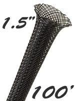 Electriduct 1.5" Black PET Expandable Braided Sleeving Cable Mesh Flexible Wire Sleeve - 100 Feet