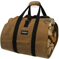 Amagabeli Fireplace Carrier Waxed Canvas Fire Place Sturdy Wood Carring Bag with Handles Security Strap for Camping Indoor Firewood Logs Tote Log Holder Birchwood Stand