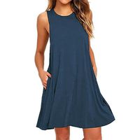 Goddessvan Women's Summer Sleeveless Tunic Top T-Shirt Swing Dresses with Pockets (XL, Navy)