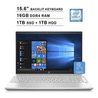HP 2019 Pavilion 15.6 Inch HD Touchscreen Laptop (Intel Quad Core i7-8550U up to 4.0 GHz, 16GB DDR4 RAM, 1TB SSD + 1TB HDD, Intel UHD Graphics 620, Backlit KB, WiFi, Bluetooth, Windows 10) (Blue)