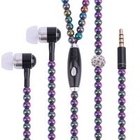New Fashion Women Girl Rhinestone Jewelry Design Pearl Necklace Earphones,Super Bass HIFI Wired Earbuds Headphones with Mic Stereo Sound Music Earpiece for IOS and Android Smartphone (multicolor)