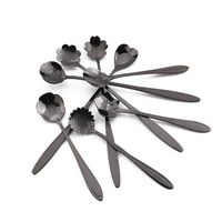 High quality Stainless Steel Tableware Creative Flower Spoo ,Coffee,Stirring,Sugar,Cake,Tea Spoon, Desser, Ice Cream Spoon(Set of 8,Two Different Lengths) (Black)