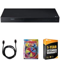 LG UBK80 4k Ultra-HD Blu-Ray Player w/ HDR Compatibility + 6ft High Speed HDMI Cable (Black) + Laser Lens Cleaner for DVD/CD Players + 1 Year Extended Warranty