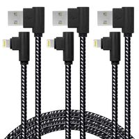Lightning Cable 3Pack of 10ft 90 Degree iPhone Charger Right Angle Nylon Braided Charging Cord Compatible with iPhone X/8/8 Plus/7/7 Plus/6/6 Plus/6s/6s Plus/5/5s(Black White, 10 Feet