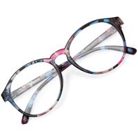 GAOYE Computer Blue Light Blocking Glasses for Women Men,TR90 Lightweight Oversized Round Frame UV Lens Protection (Blue+Flower Printed)